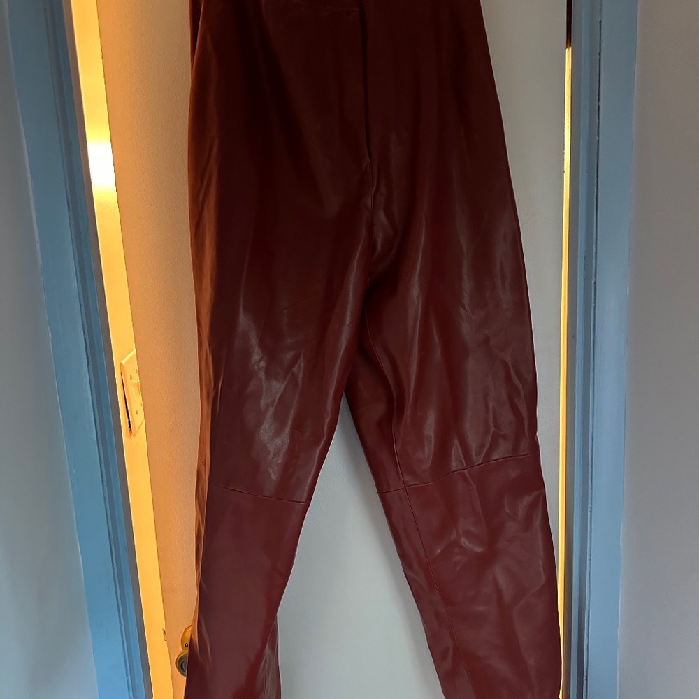 NWT faux leather pants red